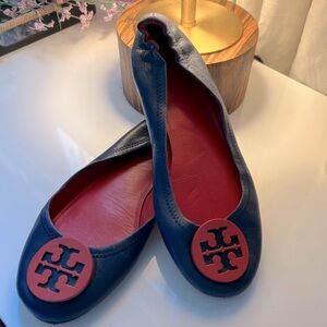 Tory Burch Women's Navy and Red Minnie Flats
